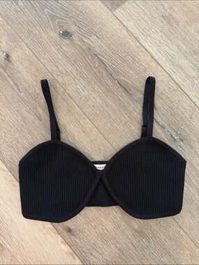Babaton Black Ribbed Balconette Bra